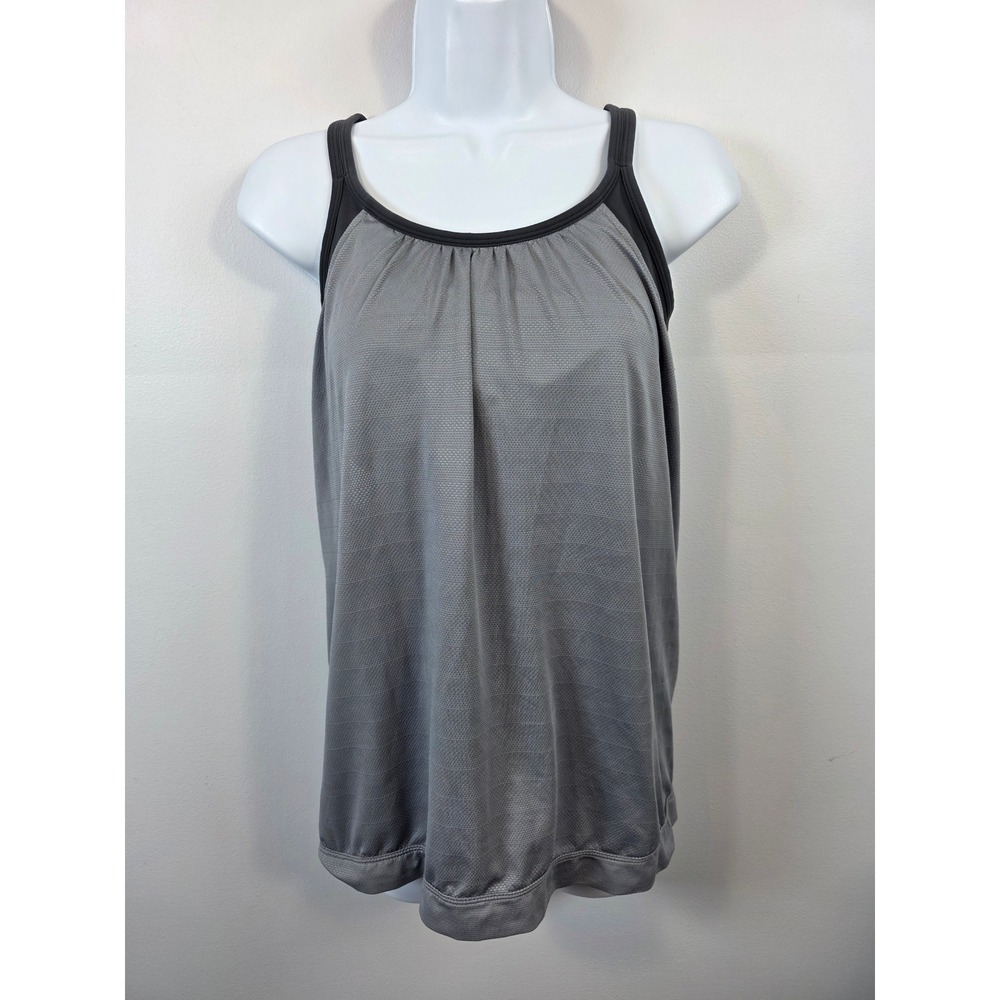 Athleta Gray Mesh Built-In Shelf Bra Tank Top Crisscross Back Womens Large /A36
